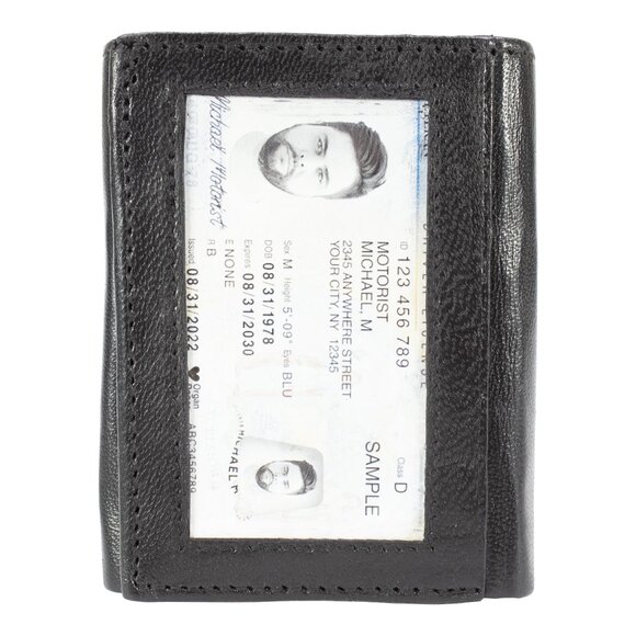 Men Trifold Wallet, Lambskin Leather Wallet Black - Picture 9 of 13